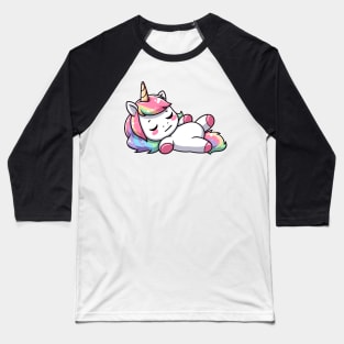 Cute Lazy Sleeping Unicorn Baseball T-Shirt